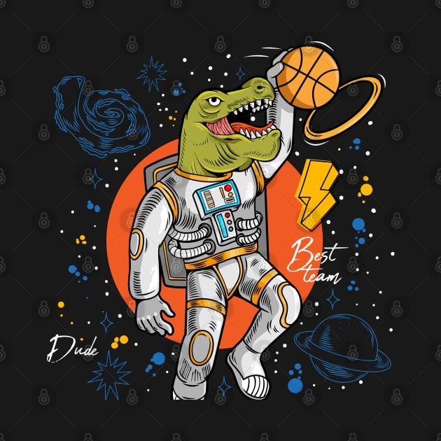 dinosaur t rex playing basketball by Mako Design 