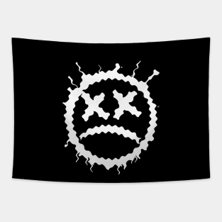 Graffiti sad emoticon | Sprayed smiley emoji, White Tapestry