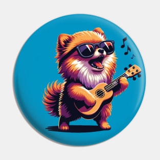 Dog Playing Guitar Singing Pomeranian Pom Funny Pin