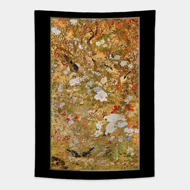 Birds, Insects, Flowers by Ueno Setsugaku 19th Century Japan Tapestry by rocketshipretro