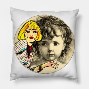 Blonde girl and baby Pillow