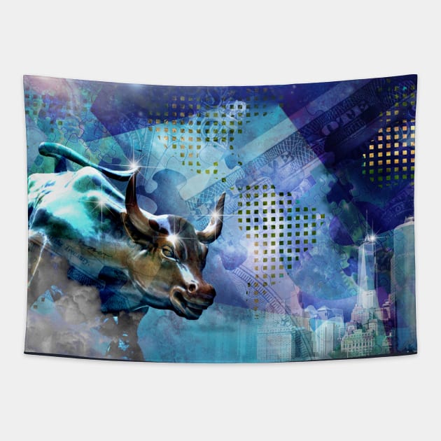 Manhattan bull Tapestry by rolffimages