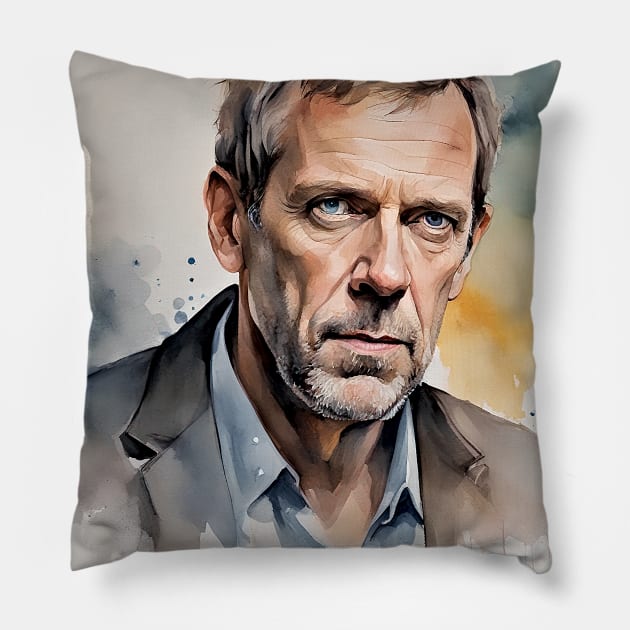 watercolors with Hugh Laurie Pillow by bogfl