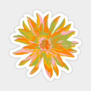 DAHLIA BURSTS Abstract Blooming Floral Summer Bright Flowers - Orange Yellow Blush Lime Green on Orange - UnBlink Studio by Jackie Tahara Magnet