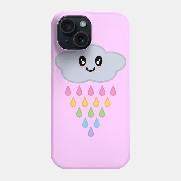 Kawaii Cute Raining Rainbow Rain Cloud in Pink Phone Case by Kelly Gigi
