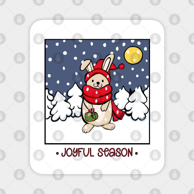 Joyful season, Christmas card with a cute rabbit in snowy forest Magnet by marina63