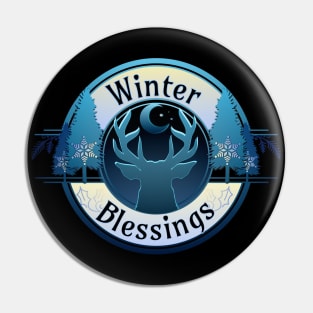 Winter Blessings Deer and Moon Badge Pin