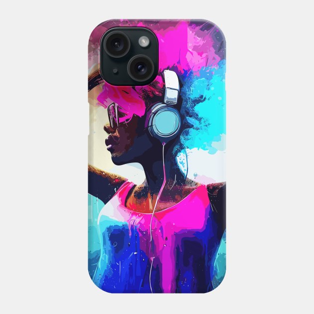 DJ afro woman in pink hairs Phone Case by TomFrontierArt