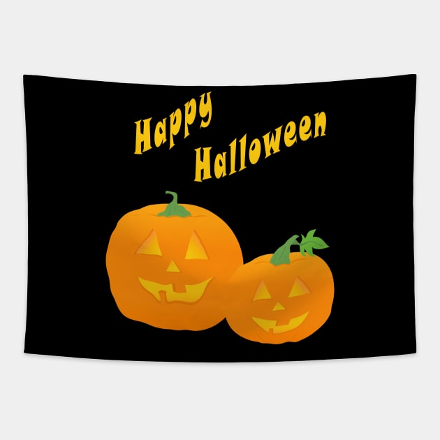 Halloween Jack-O-Lanterns or Jack-O’Lanterns smiling wishing Happy Halloween Tapestry by SPJE Illustration Photography