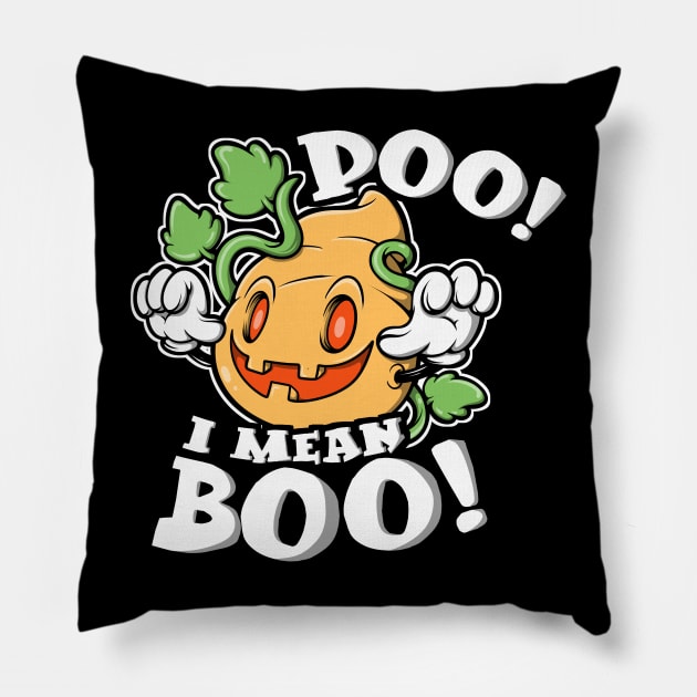 Poo I Mean Boo Pumpkin Poop Emoji Spooky Funny Halloween Pillow by SWIFTYSPADE