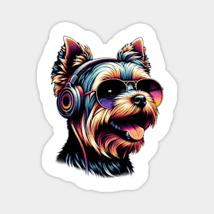 Yorkshire Terrier Smiling DJ in Japanese Artwork Style Magnet