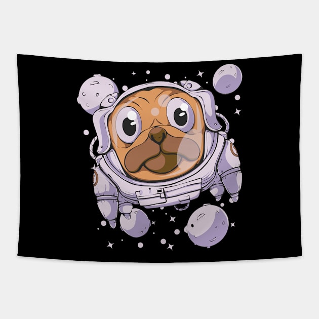 Pug dog space astronaut Tapestry by Yoko Momoka