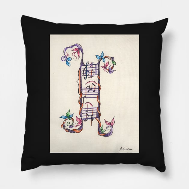 "I" - Illuminated Text/Font - Initial Alphabet Letter "I" Music Themed Pillow by tranquilwaters