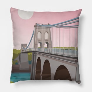 Menai Bridge Anglesey in Pastel Pink - North Wales Pillow