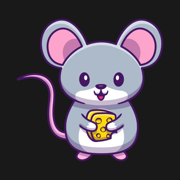 Cute Mouse Holding Cheese Cartoon by Catalyst Labs