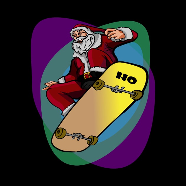 Santa on Skateboard Funny Santa colorful by wirefox