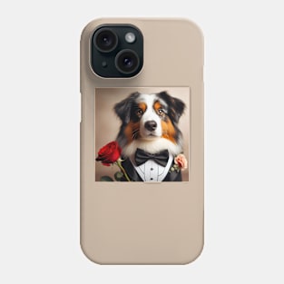 Australian shepherd dog in tuxedo with rose Phone Case