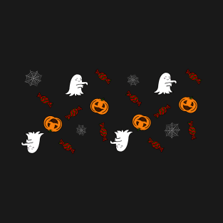 Cute halloween pattern with ghosts, pumpkins and candy T-Shirt