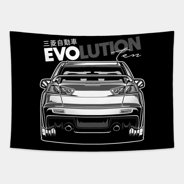 Lancer Evolution X (White Print) Tapestry by idrdesign