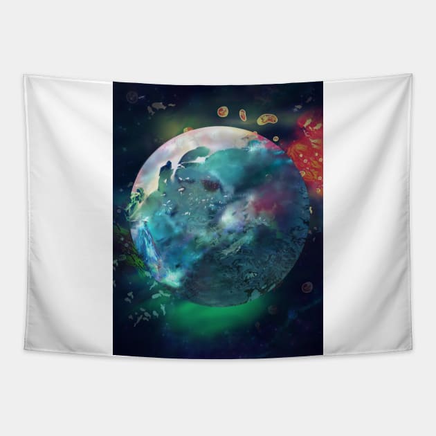 Neptune microscopic undersea blue planet in a primordial sea Tapestry by sandpaperdaisy