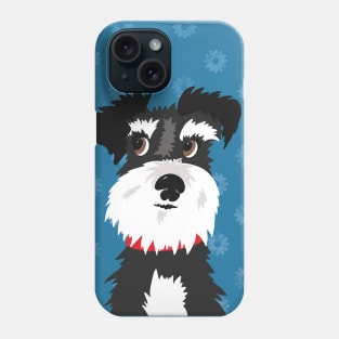 Black and White Miniature Schnauzer Dog with Blue Daisies Phone Case