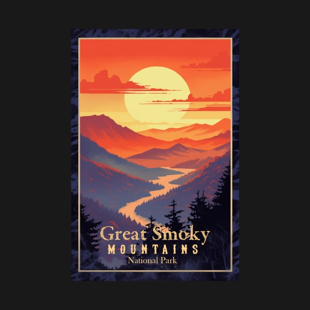 Great Smoky Mountains national park vintage travel poster by GreenMary Design