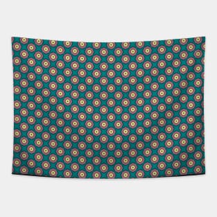 in matt retro colors on a forest green background Tapestry