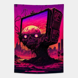 Post Apocalyptic Synthwave Skull Billboard Tapestry