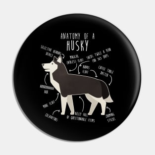 Black and White Siberian Husky Dog Anatomy Pin