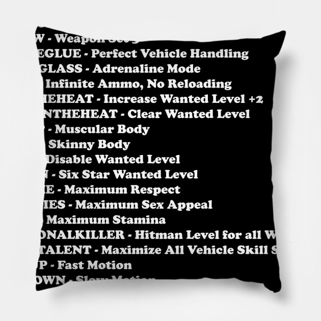 GTA San Andreas Cheat Sheet Pillow by Berlinius