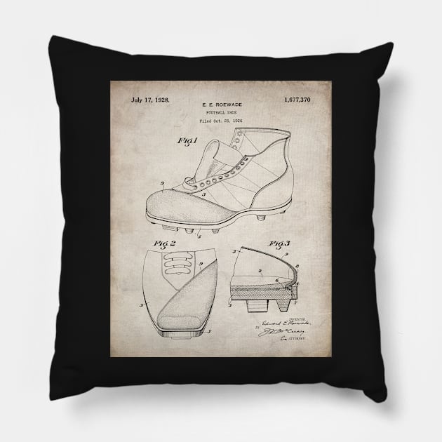 Football Shoe Patent - American Football Boot Coach Fan Football Lover Art - Antique Pillow by patentpress