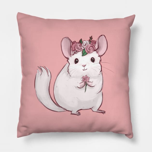 Cute Chinchilla with Flowers Pillow by PamelooArt