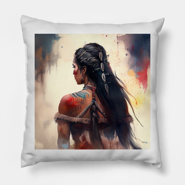 Powerful Warrior Back Woman #2 Pillow by Chromatic Fusion Studio