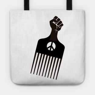 Black fist afro pik comb Tote