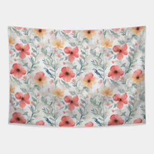 Wild Poppy Flowers - Watercolor Floral Pattern Tapestry