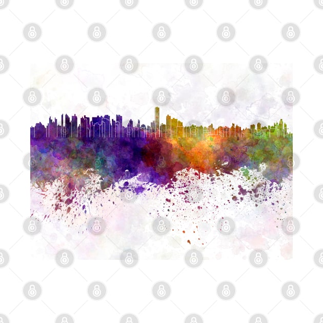 Asuncion skyline in watercolor background by PaulrommerArt