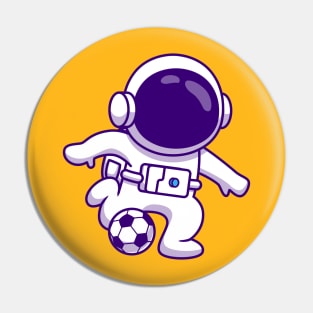 Cute Astronaut Playing Football Cartoon Pin