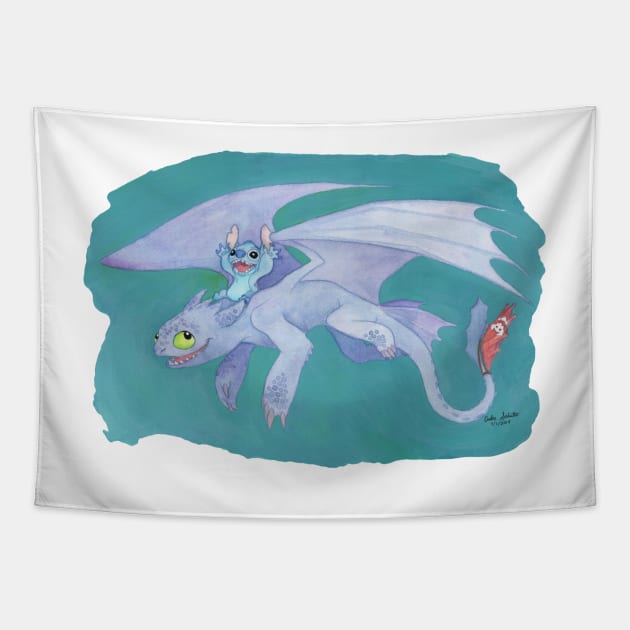 Toothless and Stitch 'Joy Ride' Tapestry by charamath