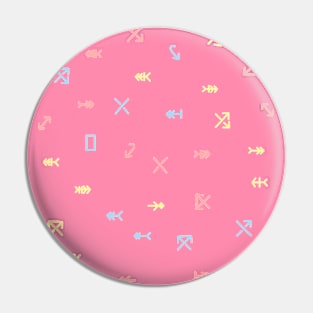 Arrow and fishbone icon in pastel rainbow tones. Pin