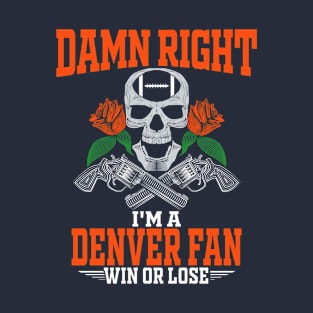 True Denver Football Fan Grunge Skull and Roses T-Shirt