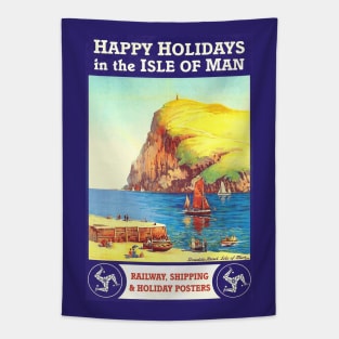 holiday in the isle of man vintage art Tapestry