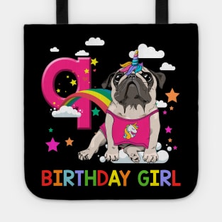 Pug Birthday - 9 Years Old Unicorn Pugicorn Party Tote