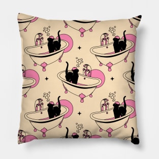 Spa Day Black Cat Pattern in beige Pillow