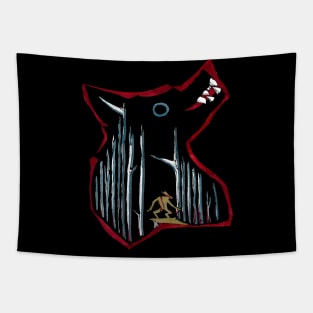 big wolf in the dark woods ecopop Tapestry