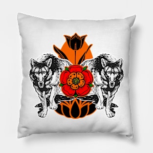 Spring with flowers and wolves Pillow