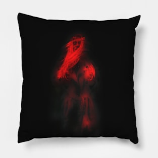 Beautiful girl, like in dream. Beautiful tufts of hair. Bright red. Dark. Pillow