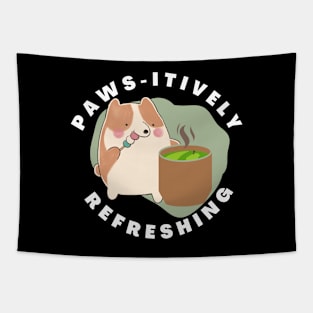 Paws-itively Refreshing Corgi Tea time Dark Tapestry