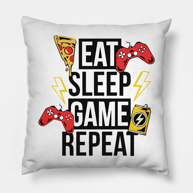 Eat Sleep Game Repeat Pillow by iconking