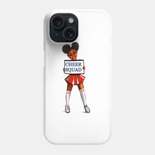 Inspirational motivational affirmation Cheer Squad - anime girl cheerleader with Afro hair in puffs, brown eyes and dark brown skin side profile. Hair love ! Phone Case