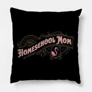 Homeschool Mom Vintage Label in Gold with Flamingo Pillow